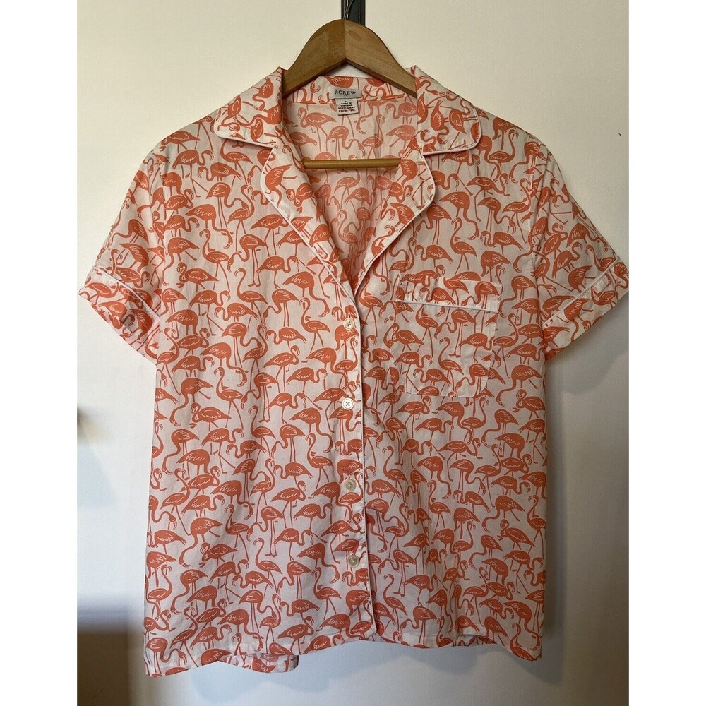 J Crew Factory Orange Flamingo Shirt Sleeve Cotton Pajama Top Size Large
